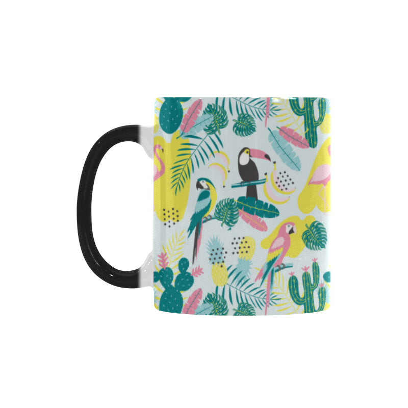 Cute parrot toucan flamingo cactus exotic leaves p Morphing Mug Heat Changing Mug