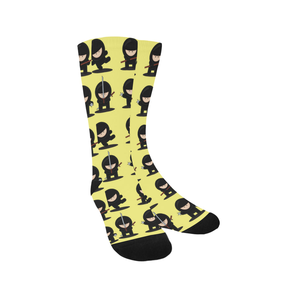 Cute ninja yellow background Crew Socks