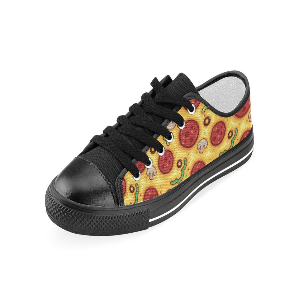 Pizza texture pattern Kids' Boys' Girls' Low Top Canvas Shoes Black