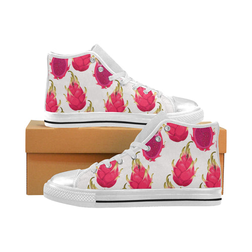 dragon fruits design pattern Women's High Top Canvas Shoes White