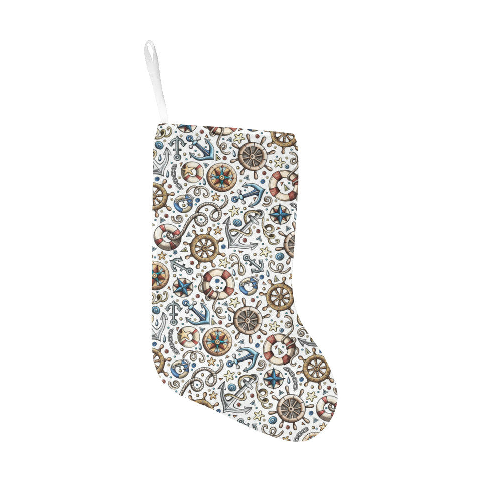 Cute nautical steering wheel anchor pattern Christmas Stocking