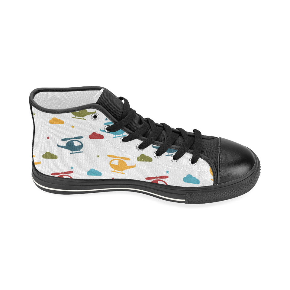 Colorful helicopter pattern Women's High Top Canvas Shoes Black