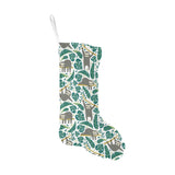Cute sloths tropical palm leaves white background Christmas Stocking