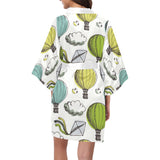 Hot Air Balloon Bird Cloud Pattern Women's Short Kimono Robe