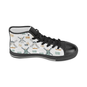 windmill pattern Women's High Top Canvas Shoes Black