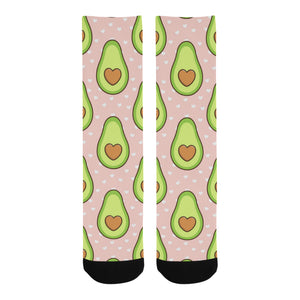 Avocado heart pink background Crew Socks