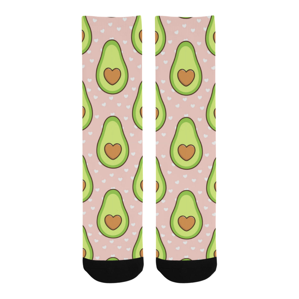 Avocado heart pink background Crew Socks