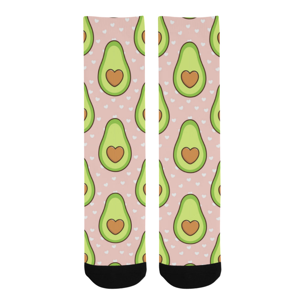 Avocado heart pink background Crew Socks