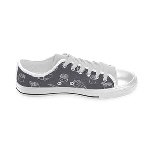 sushi pattern black background Men's Low Top Shoes White