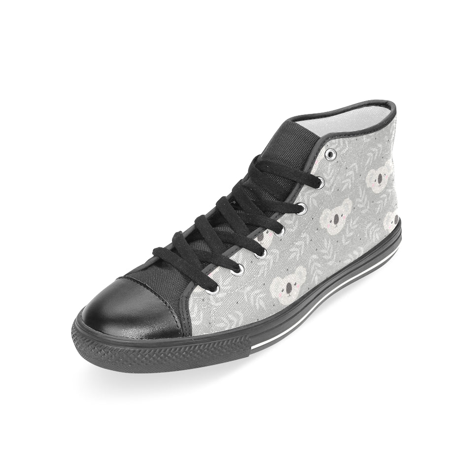 Cute koala leaves pattern Women's High Top Canvas Shoes Black