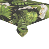White orchid flower tropical leaves pattern blackg Tablecloth