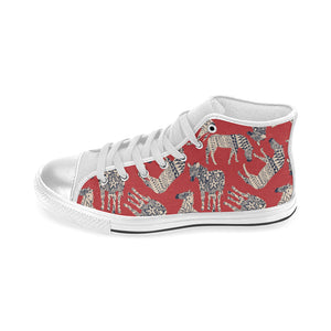 Zebra abstract red background Women's High Top Canvas Shoes White