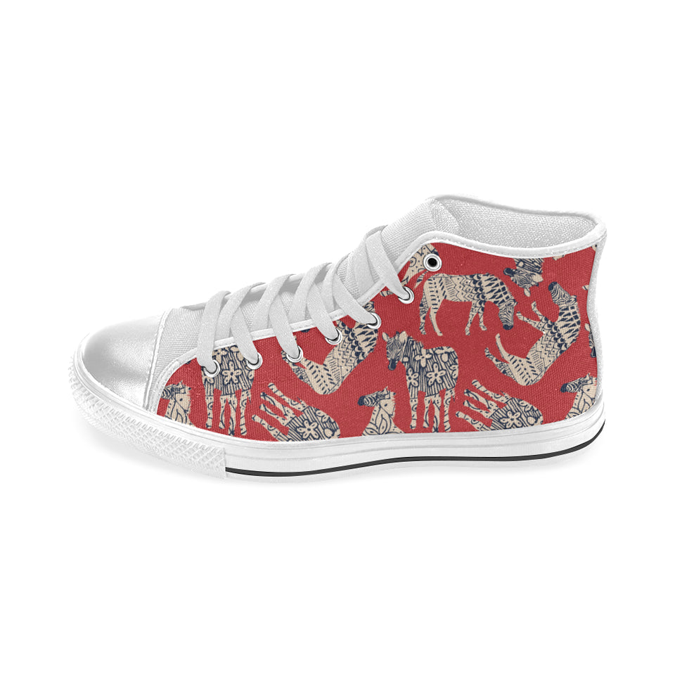 Zebra abstract red background Women's High Top Canvas Shoes White