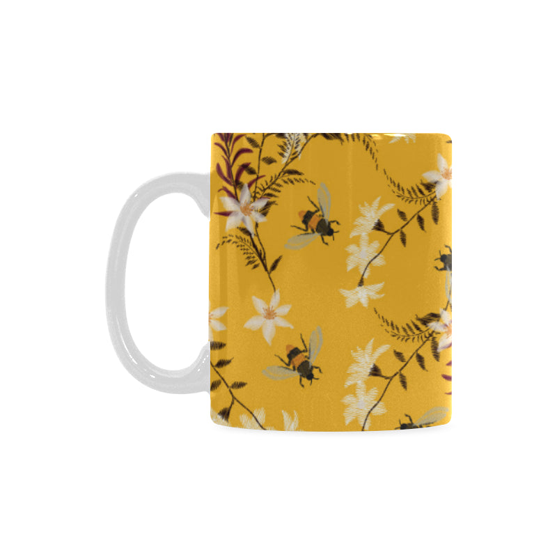 Bee flower pattern Classical White Mug (Fulfilled In US)