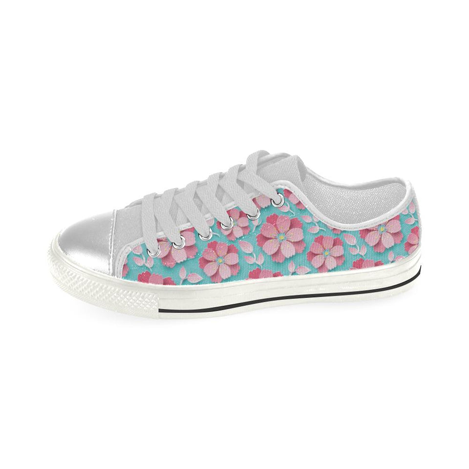 3D sakura cherry blossom pattern Kids' Boys' Girls' Low Top Canvas Shoes White
