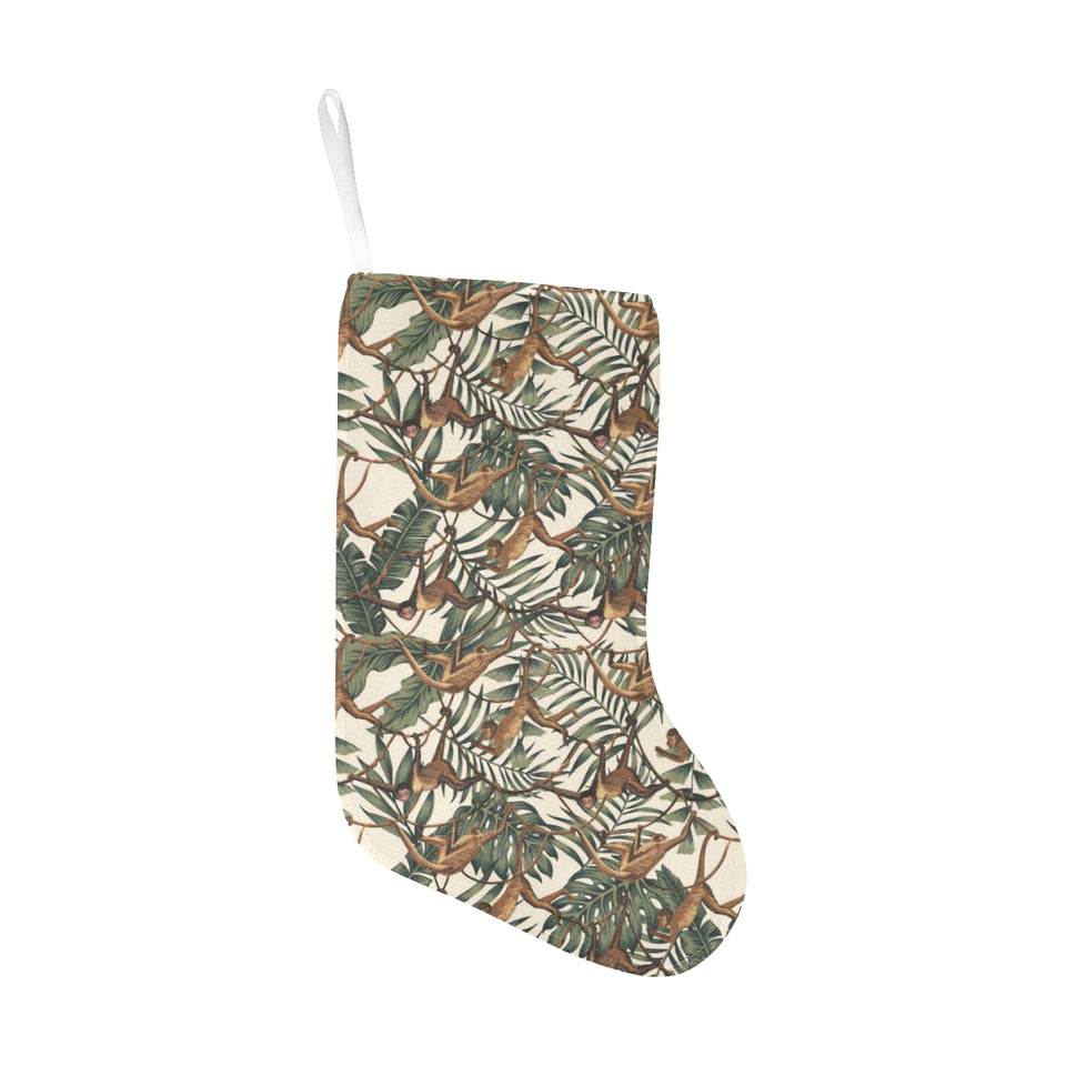 Monkey tropical leaves background Christmas Stocking