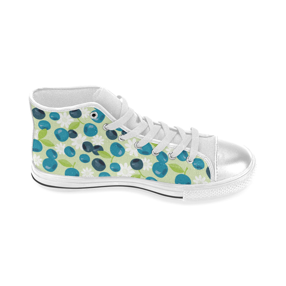 blueberry flower pattern Women's High Top Canvas Shoes White