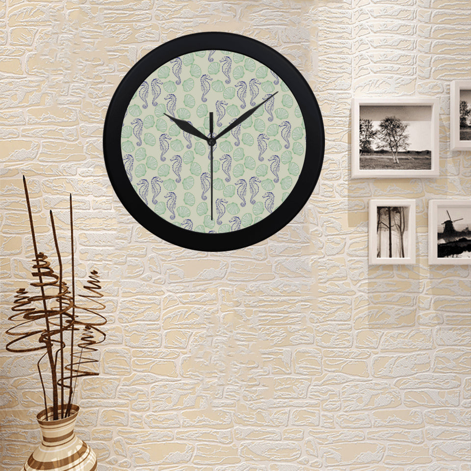 Seahorse shell pattern Elegant Black Wall Clock