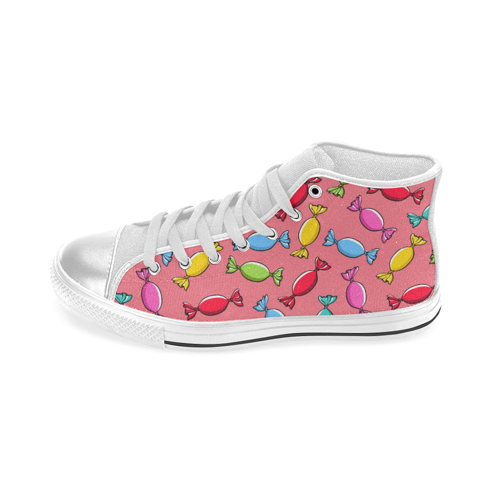 Colorful wrapped candy pattern Women's High Top Canvas Shoes White