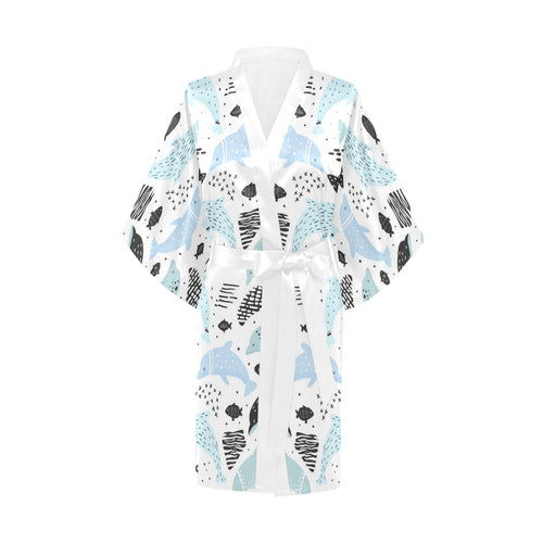 Cute dolphins Childish Style pattern Women's Short Kimono Robe