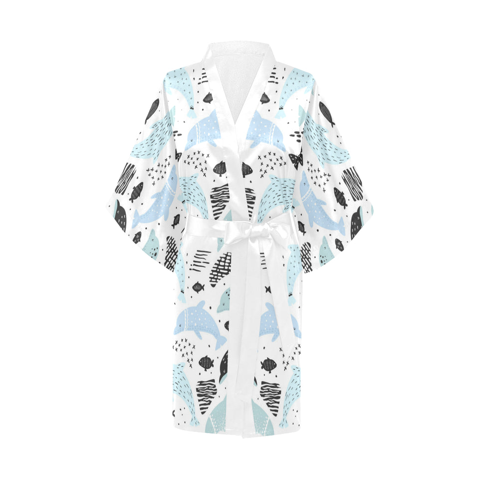 Cute dolphins Childish Style pattern Women's Short Kimono Robe