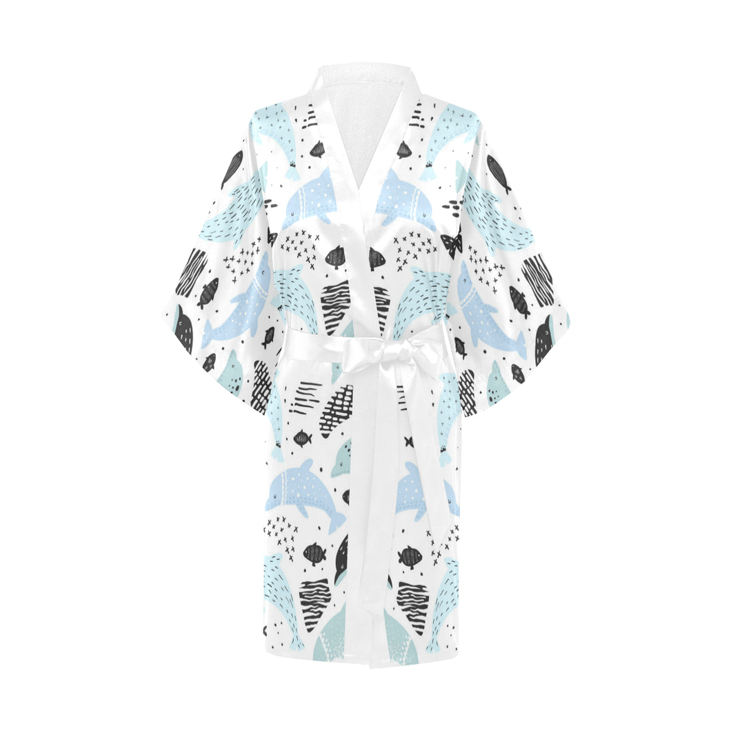 Cute dolphins Childish Style pattern Women's Short Kimono Robe