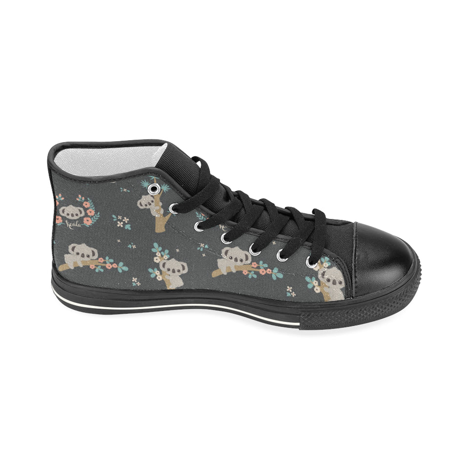 Cute koala pattern Women's High Top Canvas Shoes Black