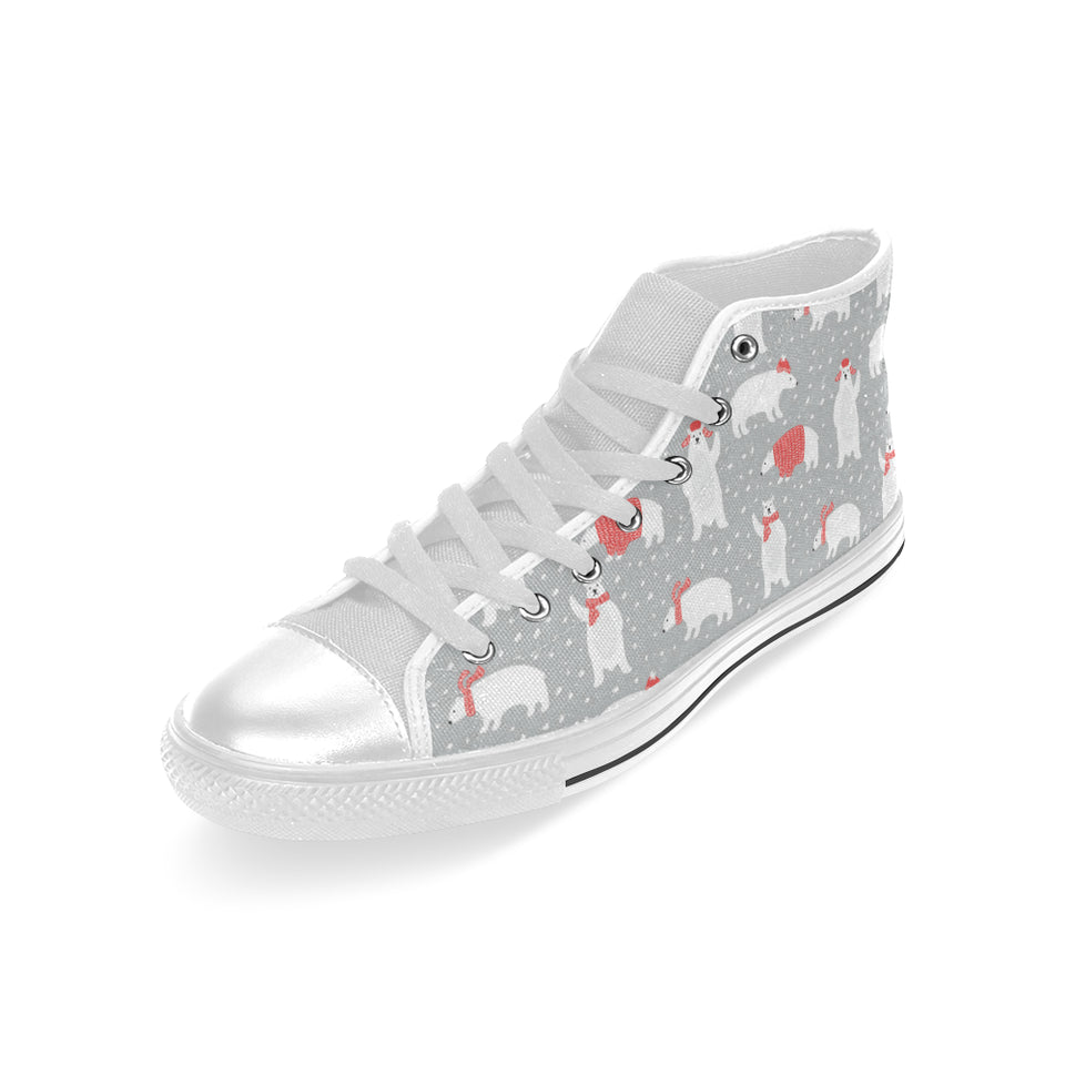 Cute polar bear christmas snow pattern Men's High Top Canvas Shoes White