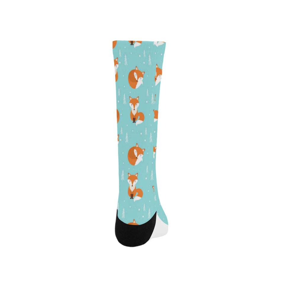 Fox pattern blue b ackground Crew Socks