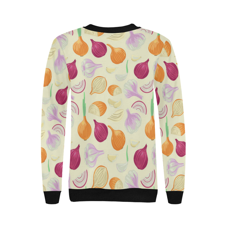 Onion garlic white red pattern Women's Crew Neck Sweatshirt