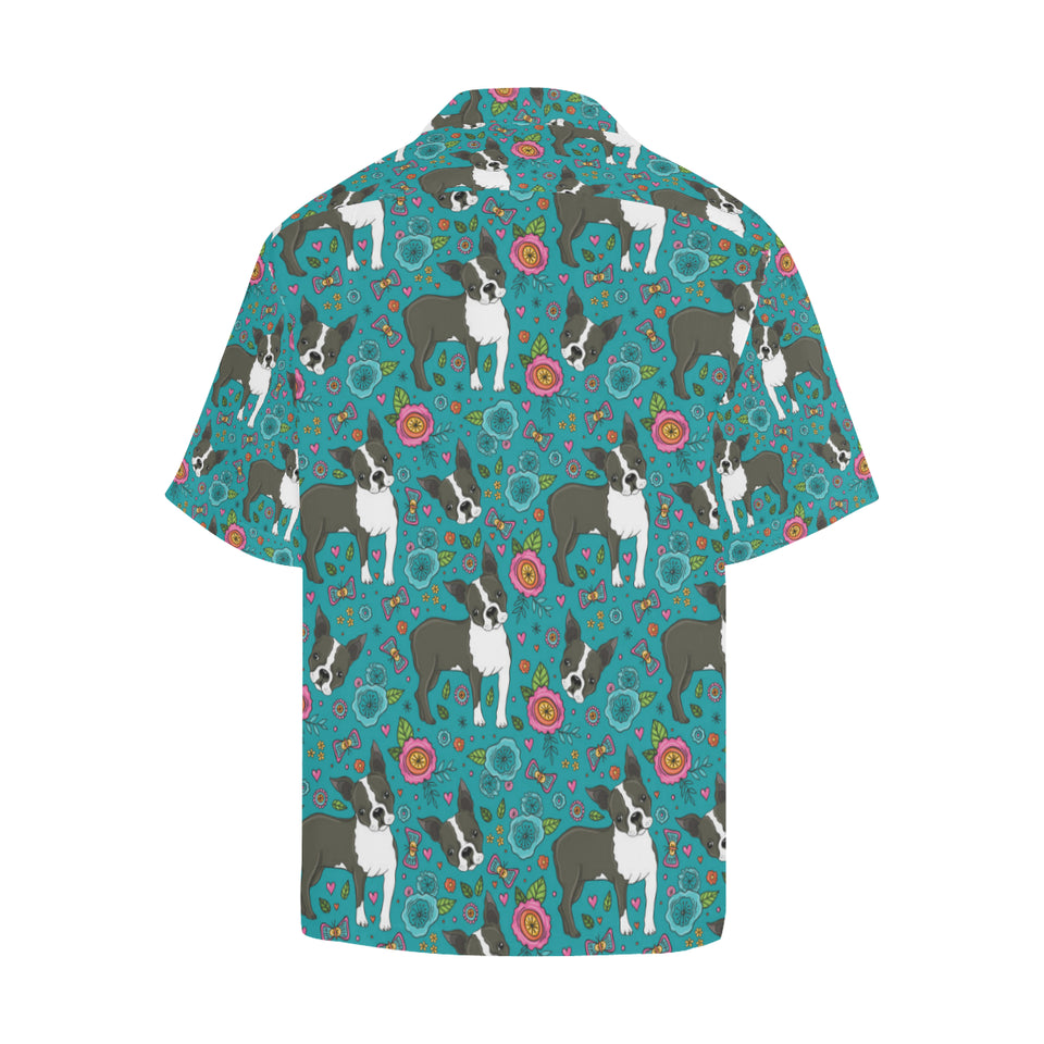 Boston terrier beautiful flower pattern Men's All Over Print Hawaiian Shirt