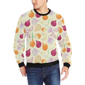 Onion garlic white red pattern Men's Crew Neck Sweatshirt