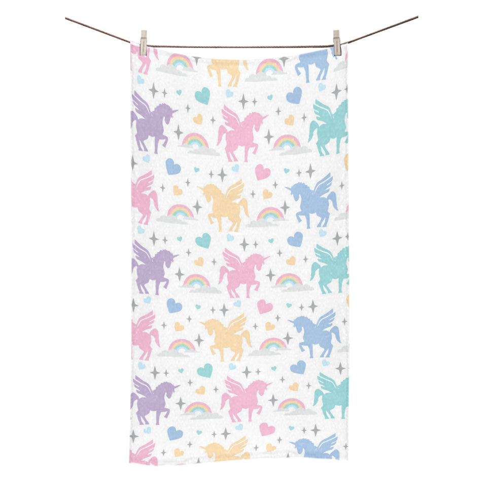 colorful unicorn rainbow heart pattern Bath Towel