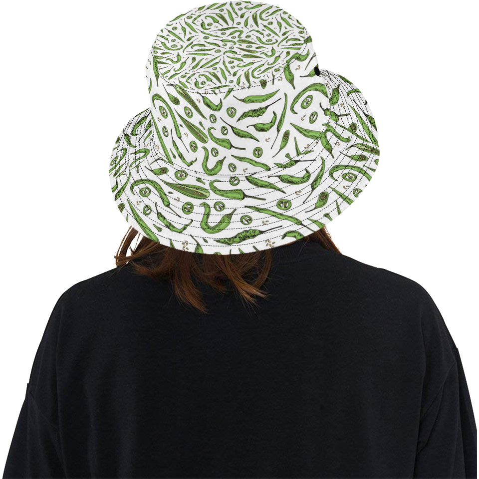Hand drawn sketch style green Chili peppers patter Unisex Bucket Hat