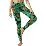 heliconia flower palm monstera leaves black backgr Women's Legging Fulfilled In US