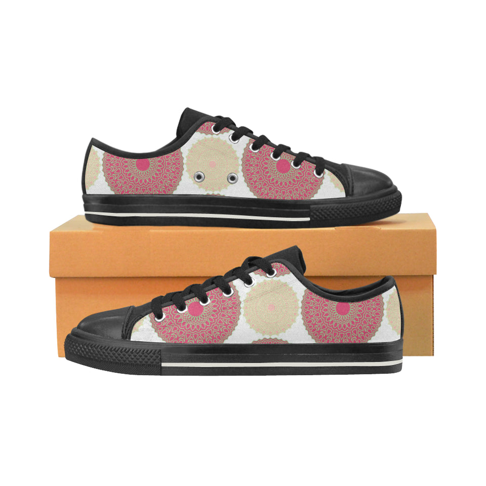 Circle indian pattern Men's Low Top Canvas Shoes Black