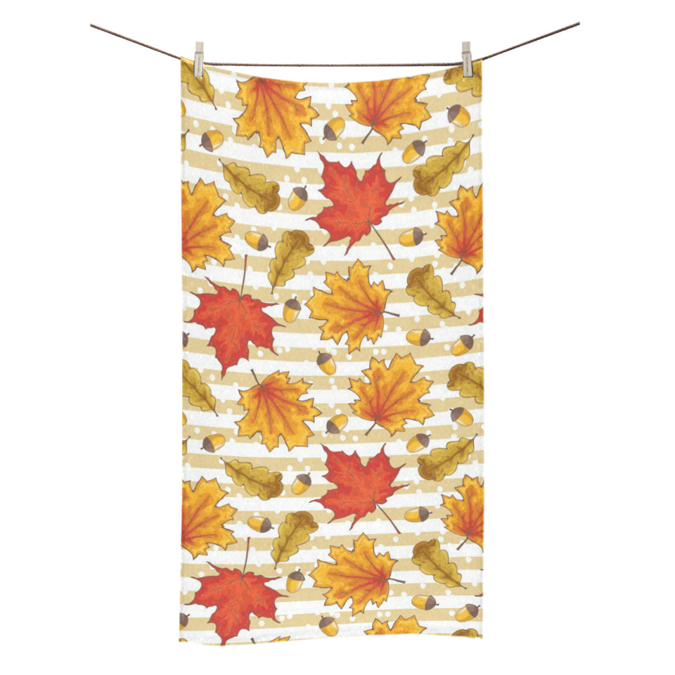 Maple leaf oak leaf acorns beige striped backgroun Bath Towel