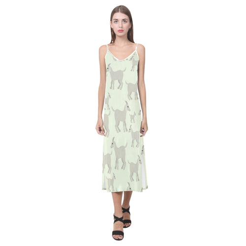Little young goat pattern V-Neck Open Fork Long Dress