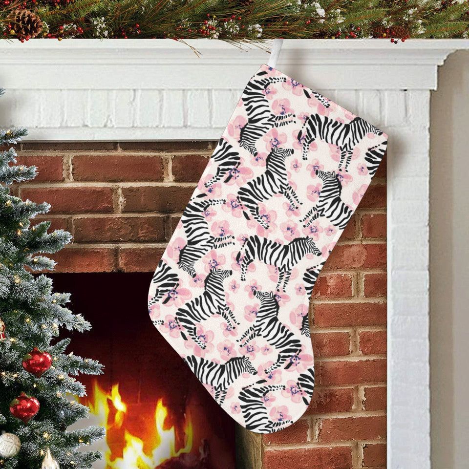 Zebra pink flower background Christmas Stocking