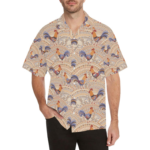 Cute rooster chicken cock floral ornament backgrou Men's All Over Print Hawaiian Shirt