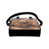 Bonsai bamboo stork japanese pattern brown theme Shoulder Handbag