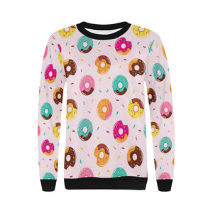 Donut pattern glaze pink background Women's Crew Neck Sweatshirt