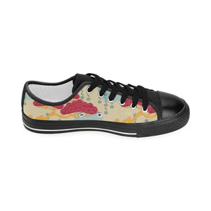 Red Bonsai gray sun japanese pattern Kids' Boys' Girls' Low Top Canvas Shoes Black