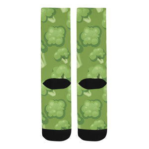 Broccoli pattern green background Crew Socks