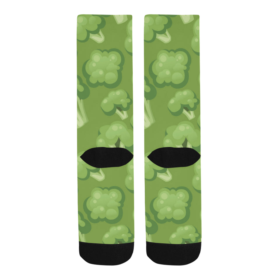 Broccoli pattern green background Crew Socks