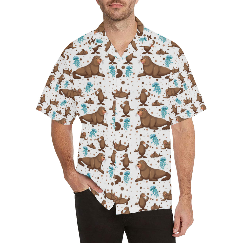 sea lion Seals jellyfish pattern Men's All Over Print Hawaiian Shirt