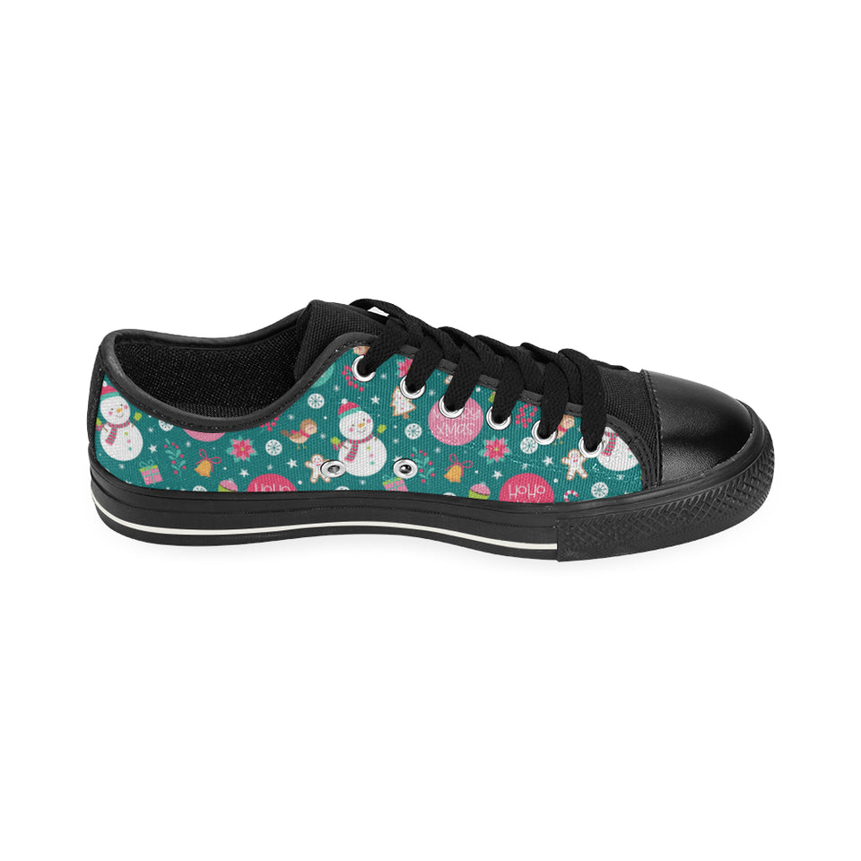 Snowman bird decorative elements christmas pattern Men's Low Top Canvas Shoes Black