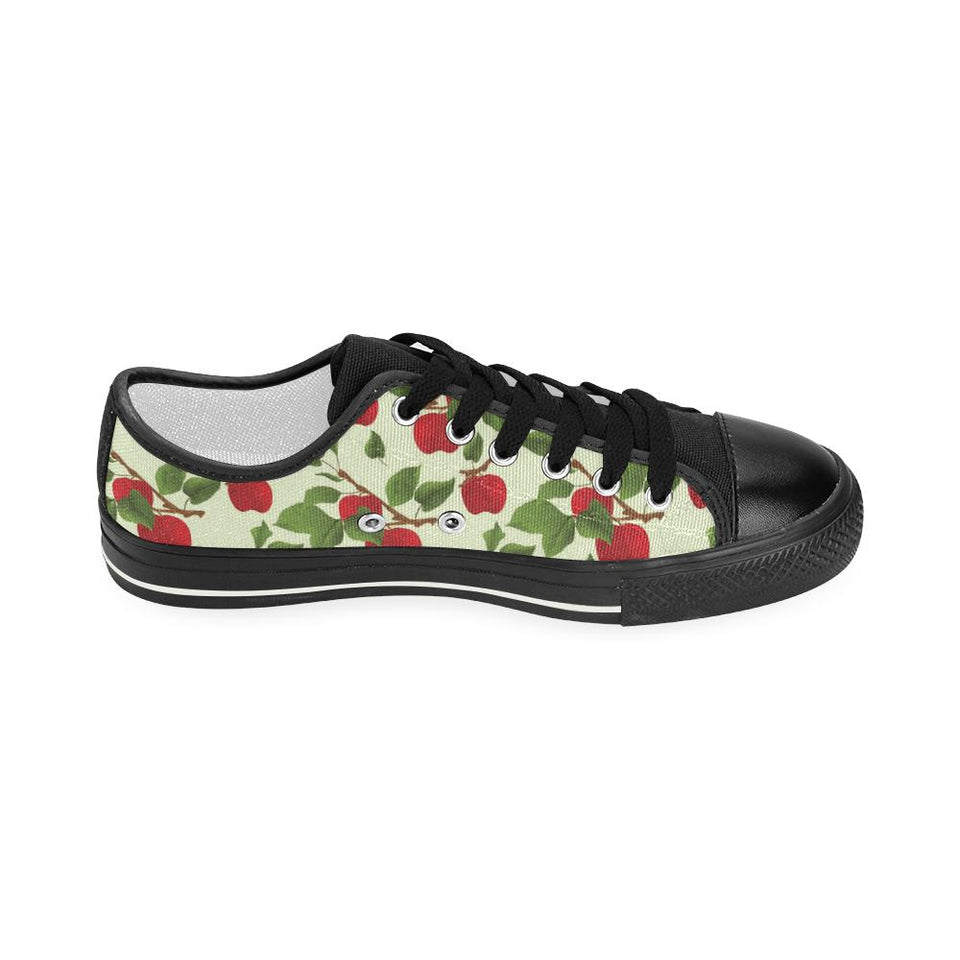 Red apples leaves pattern Kids' Boys' Girls' Low Top Canvas Shoes Black