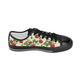 Red apples leaves pattern Kids' Boys' Girls' Low Top Canvas Shoes Black