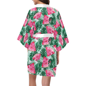 Watermelons tropical palm leaves pattern Women's Short Kimono Robe